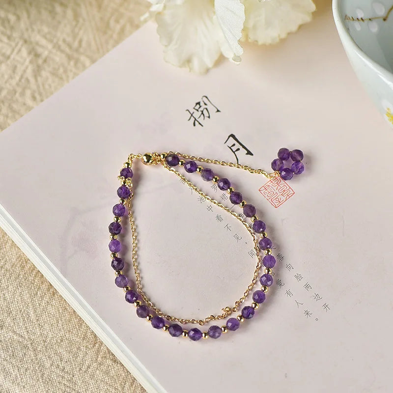 Natural Amethyst Crystal Bracelet - Premium Purple Wrist Chain