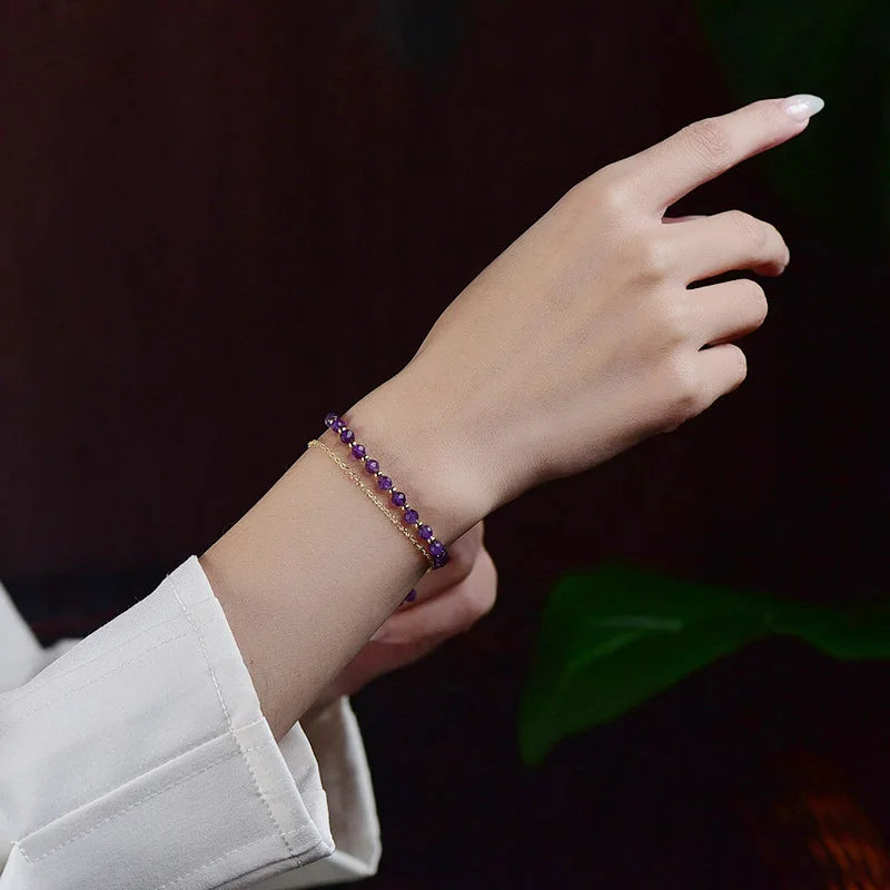 Natural Amethyst Crystal Bracelet - Premium Purple Wrist Chain