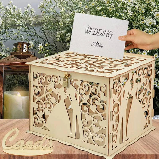 Rustic Wooden Wedding Card Box with Lock - Mr. & Mrs. Couple Design - neasysspecialtease