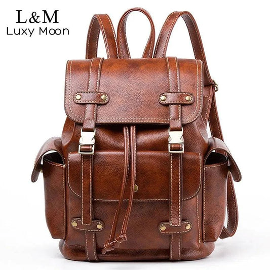 Vintage Leather Drawstring Backpack for Women - Stylish School and Travel Bag - neasysspecialtease