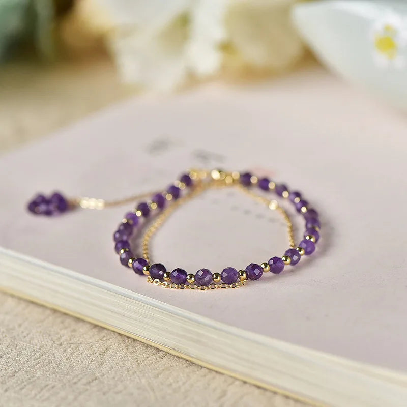 Natural Amethyst Crystal Bracelet - Premium Purple Wrist Chain