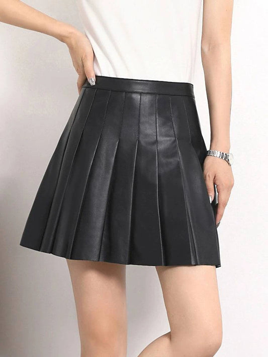 Pleated Mini Leather Skirt - neasysspecialtease