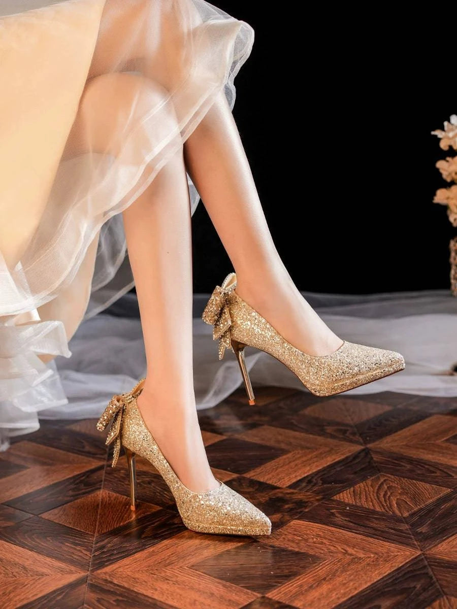 Gold Thin Heel Sjns Style Sexy Wedding Shoes - neasysspecialtease