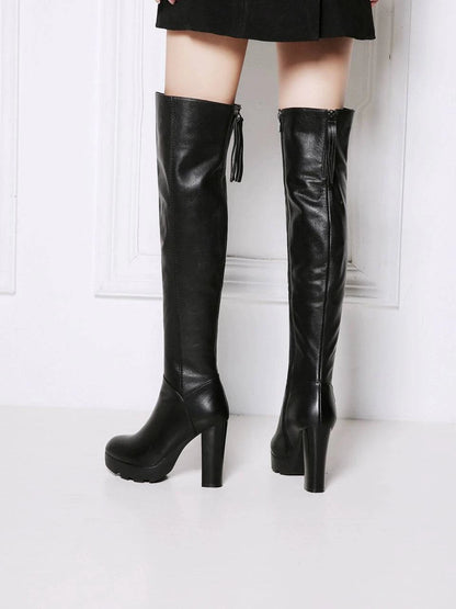 Full Cowhide Women's Platform European and American Thick Heel Boots - neasysspecialtease