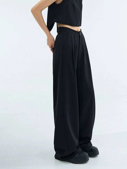 Casual High Waist Black Slim Looking Drooping Wide-Leg Pants - neasysspecialtease