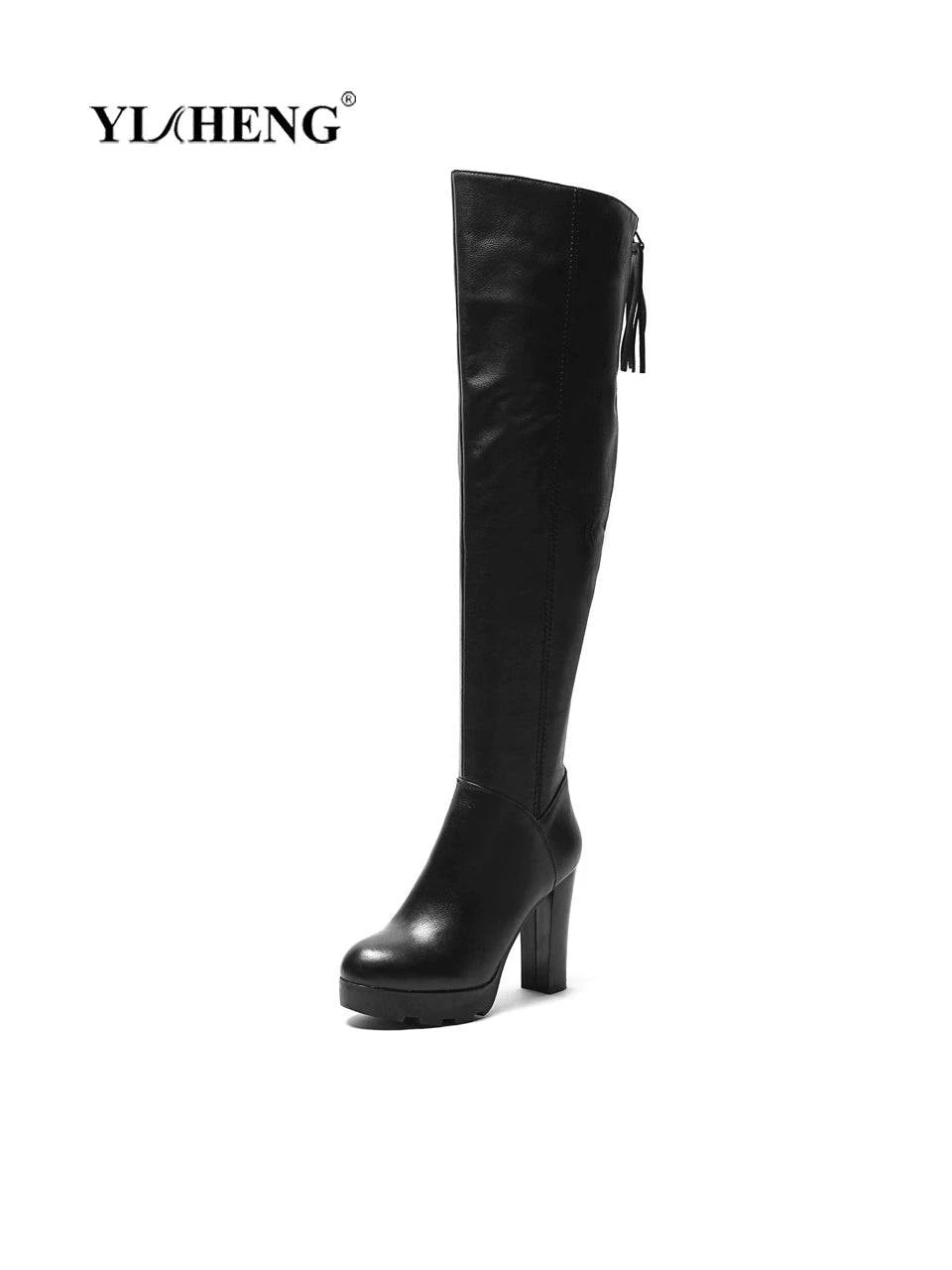 Full Cowhide Women's Platform European and American Thick Heel Boots - neasysspecialtease