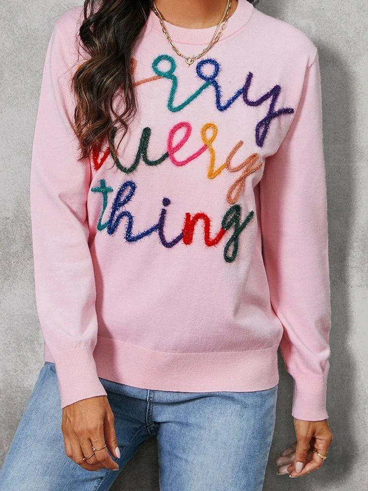 "Merry Every Thing" Knit Pullover Holiday Sparkle Top - neasysspecialtease