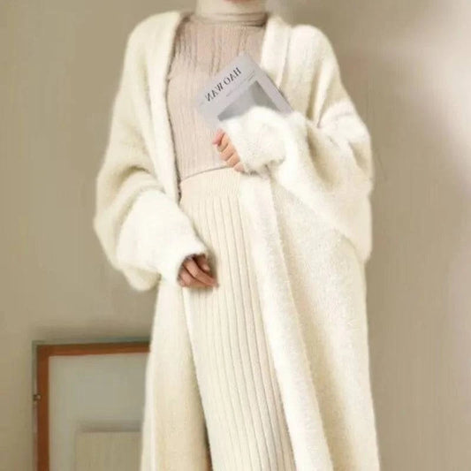 Winter White Knitted Long Cardigan - Cozy Vintage Style - neasysspecialtease