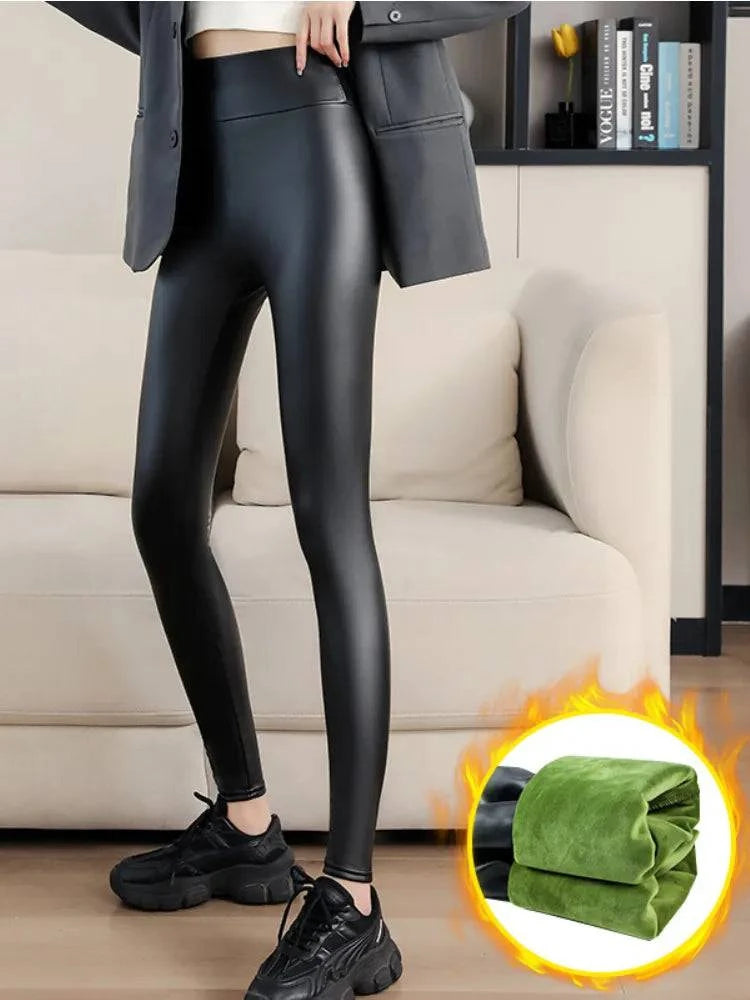 Winter High Waist Faux Leather Leggings for Women - Stay Warm and Stylish - neasysspecialtease