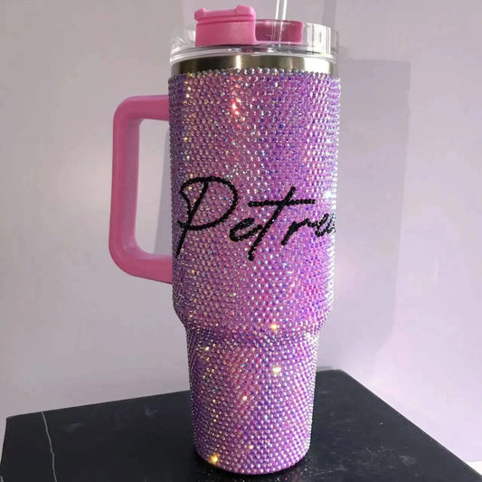 Sparkling Rhinestone 40oz Tumbler - Personalized Stainless Steel Thermos for Mom - neasysspecialtease