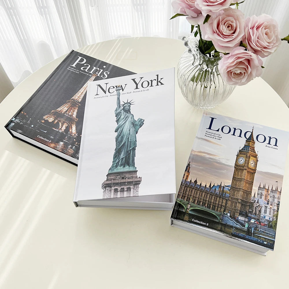 Openable Decorative Hardcover Coffee Table Books - Famous Cities Theme