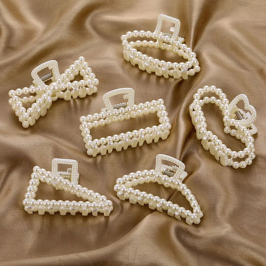 Geometric Retro Imitation Pearl Hair Claw - Stylish Women's Hair Accessories