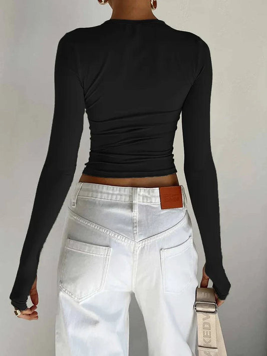 Long Sleeve Crop Top with Thumb Holes - neasysspecialtease