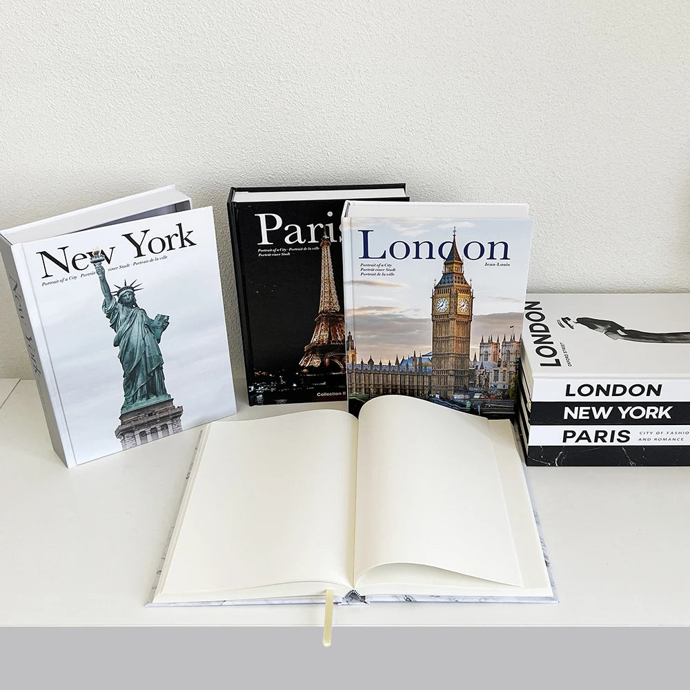 Openable Decorative Hardcover Coffee Table Books - Famous Cities Theme