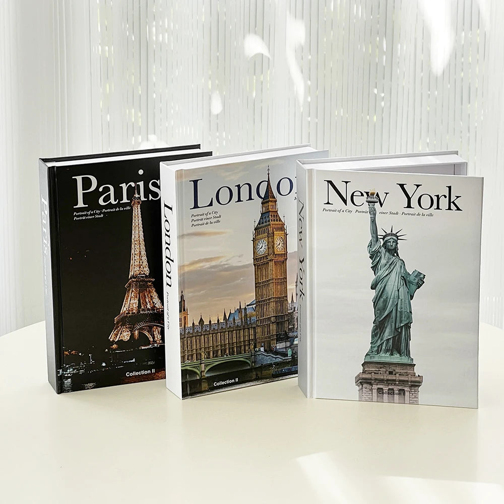 Openable Decorative Hardcover Coffee Table Books - Famous Cities Theme