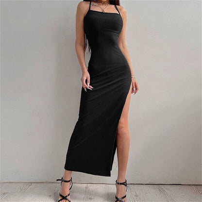 Black Maxi Bodycon Sleeveless Halter Backed Dress