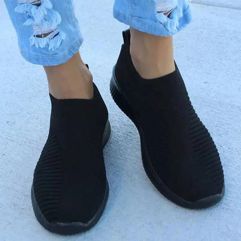 Fashion Sneakers - Women's Casual Flat Platform Sock Chunky Slip-On Shoes - neasysspecialtease