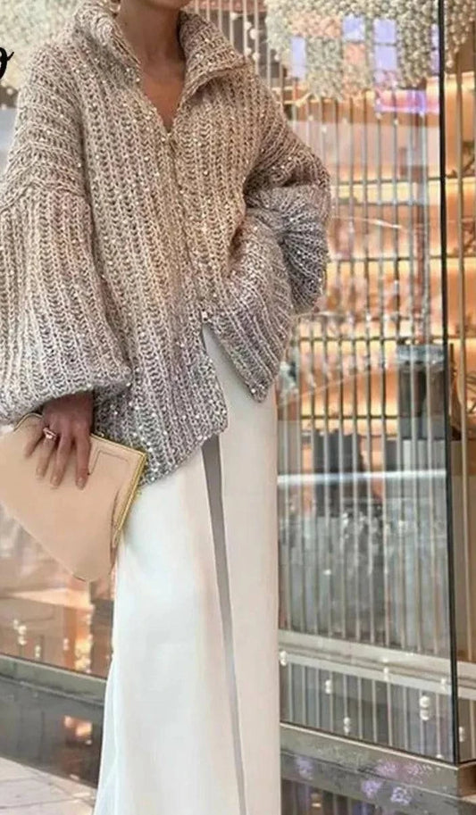 Sequin Lantern Sleeve Cardigan - neasysspecialtease